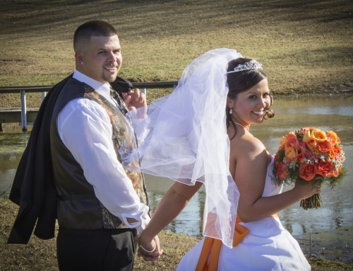 Bride and Groom Look At Guests